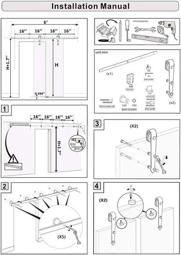 6ft Sliding Barn Door Hardware Kit Track Rail System for Wooden Door 183cm