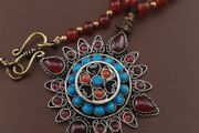 Vintage Carnelian Agate From Mali With Old Brass Garnet &amp; Turqouise ,Coral Pendant Necklace