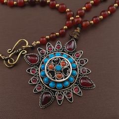 Vintage Carnelian Agate From Mali With Old Brass Garnet & Turqouise ,Coral Pendant Necklace
