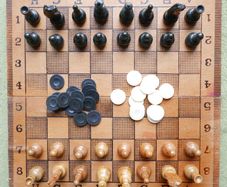 Vintage Folding Wooden Travel Chess Set With Hand Carved Pieces 13" x 13"