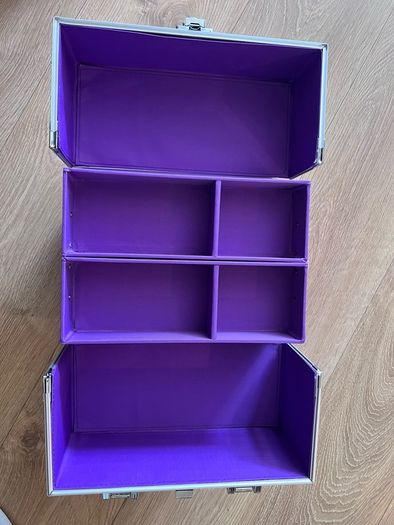 Vanity Box Cosmetics Case Makeup Organiser Box Beauty Cosmetic Make Up Storage Case 4 Trays Lockable with Keys, Purple
