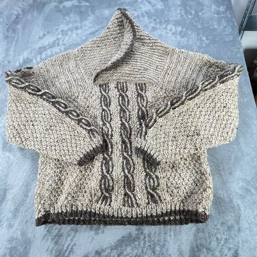 Vintage Donegal Woollen Products - 38 S - Chunky Shawl-Collar Wrap Neck Jumper