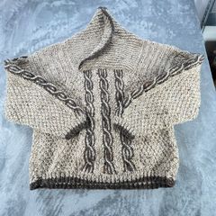 Vintage Donegal Woollen Products - 38 S - Chunky Shawl-Collar Wrap Neck Jumper