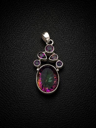 Vintage 925 Sterling Silver & Mystic Topaz Pendant