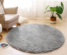 FREE SHIPPING Round Rugs for Bedrooms Fluffy Living Room Circle Area Rug Soft Shaggy Carpet for Kids Room Floor Mat (Grey, 80cm)