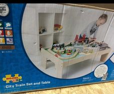 Train Table: Wooden Train table and train set