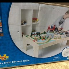 Train Table: Wooden Train table and train set