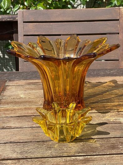 Mid Century Large Amber Color Handblown Vase