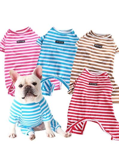 Dog Clothes, Dog Colorful Stripe Pajamas Soft Cotton Jumpsuit Bulldog Onesies Costume for Puppy Small Medium Dogs