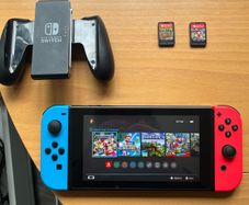 nintendo switch with Mario kart and Minecraft