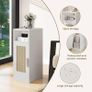 Slim Bedside Table Set of 2, Rattan Nightstand with Open Compartments and Cupboard for Small Spaces, Small Narrow Side End Table for Bedroom Living Room, White Image 7