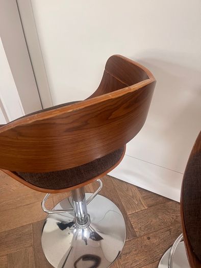 KARE Design Monaco Bar Stools, Pair, Walnut & Chrome, Adjustable