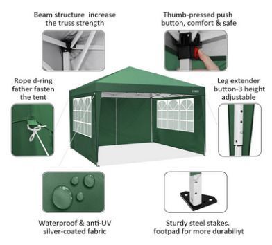 3 x 3 m Waterproof Popup Flat Gazebo with 4 Side Panels