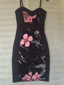 Black and pink floral bodycon dress  QUIZ