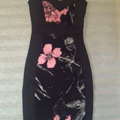 Black and pink floral bodycon dress  QUIZ