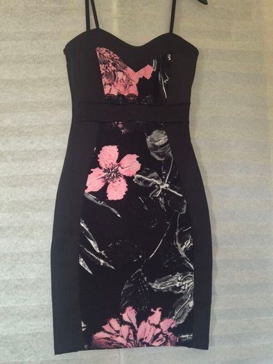 Black and pink floral bodycon dress  QUIZ