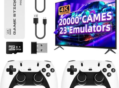 Retro Gaming Console Video Game Console 2 Game Controllers, 64GB Built-in Memory Card 30,000+ Games, 1080P/720P HD Screen-green