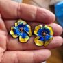 Antique 1930s Enamel Silver Flower Ear Clips Image 4