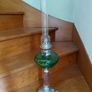 Antique French green glass large oil lamp works Image 2