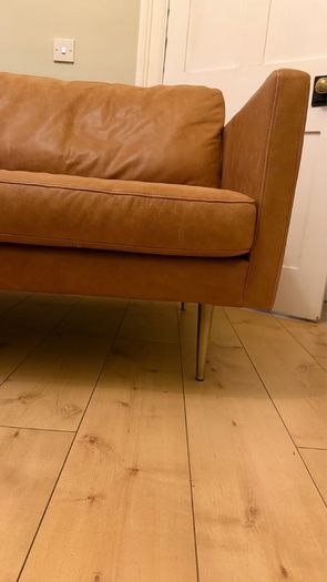 Three seater contemporary tan leather sofa