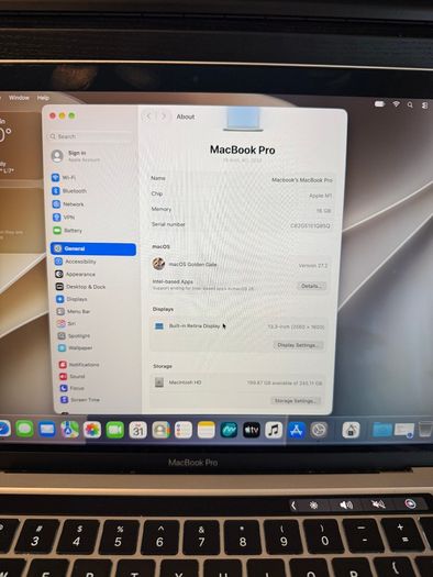 MacBook Pro 13 2022 M1 16gb/256ssd/486c