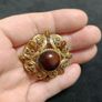 SPHINX Vintage Large Rhombus Openwork Brooch Gold plated with Agate Glass Cabochons Signed Numbered Image 3