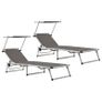 Folding Sun Loungers with Roof 2 pcs Aluminium&Textilene Grey Image 5