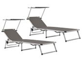 Folding Sun Loungers with Roof 2 pcs Aluminium&Textilene Grey