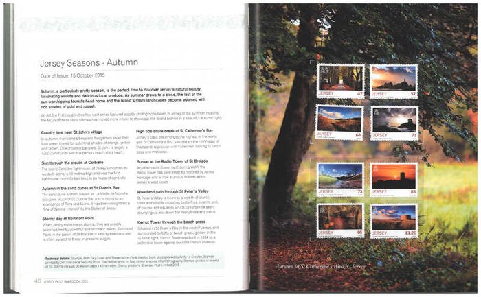 2015 Jersey Stamp Year Book (hardback) issued by Jersey Post includes 28 images of contents