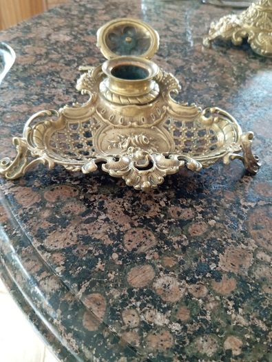 Vintage brass ink well