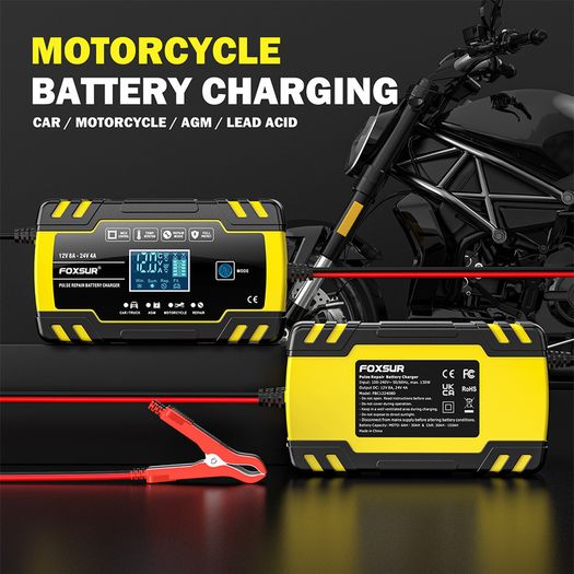 FOXSUR FBC122408D Car Battery Charger,12V/24V 8A 4A Intelligent Automatic Battery Charger for Car