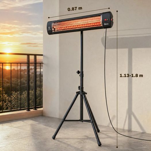 Electric Infrared Patio Heate IP65 2500 W with Tripod, 3 Heat Settings, 24H Timer