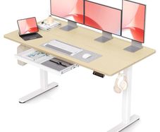Electric Standing Desk with Drawer 140 x 60 cm Height Adjustable for Home Office Nature