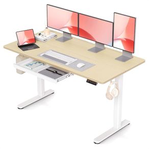 Electric Standing Desk with Drawer 140 x 60 cm Height Adjustable for Home Office Nature