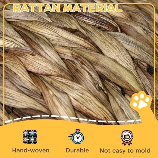 Woven Banana Leaf Elevated Cat Bed Wicker Kitten Basket Pet Den. House Cozy Cave with Soft Cushion Dome 42x33x52cm Dark Brown