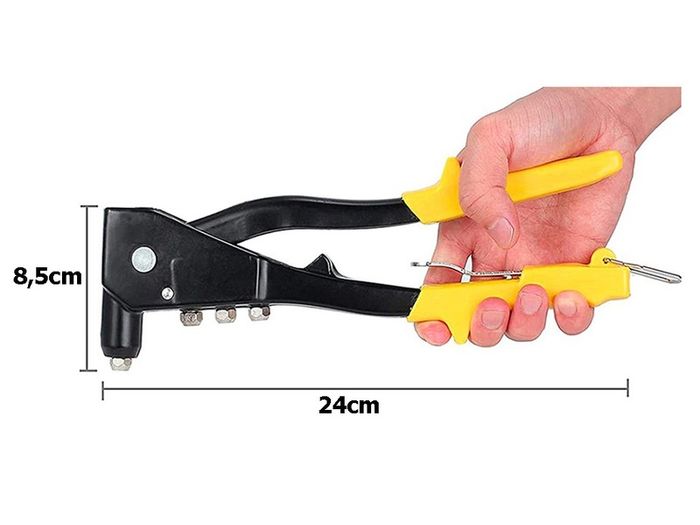 New Hand Riveter Hand Gun for Aluminium Steel Blind Pop Rivets 4 Nozzles #1463