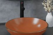 Bathroom Sink with Tap and Push Drain Brown Tempered Glass