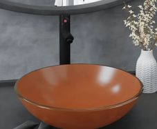 Bathroom Sink with Tap and Push Drain Brown Tempered Glass