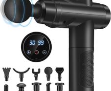 Massage Gun Deep Tissue, Muscle Percussion Massager with 30 Speeds Quiet Hand Massagers with LCD Touch Screen 10 Heads for Shoulder Body Back Relaxation