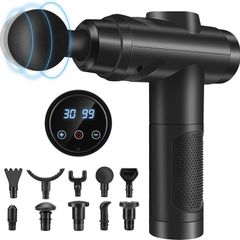 Massage Gun Deep Tissue, Muscle Percussion Massager with 30 Speeds Quiet Hand Massagers with LCD Touch Screen 10 Heads for Shoulder Body Back Relaxation