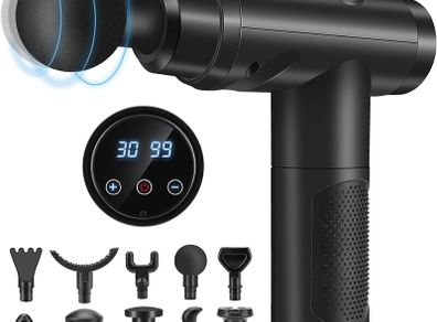 Massage Gun Deep Tissue, Muscle Percussion Massager with 30 Speeds Quiet Hand Massagers with LCD Touch Screen 10 Heads for Shoulder Body Back Relaxation