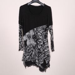 Mado Et Les Autres Vintage Black Grey Abstract Pattern Sheer Mesh Asymmetric Mini Dress 12UK/40EU