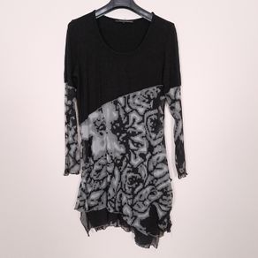 Mado Et Les Autres Vintage Black Grey Abstract Pattern Sheer Mesh Asymmetric Mini Dress 12UK/40EU