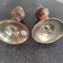 Two Brass & Wood Candle Stick Holders Image 2