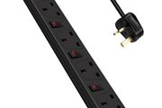 6 Way Extension Leads with Surge Protection, Wall Mounted Power Strips with Individual Switches 13A UK Plug (2M, Black)