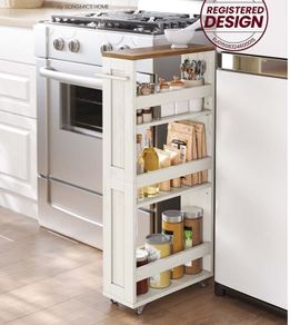 Narrow 4-Tier Rolling Trolley with Handle  Space-Saving Storage Cart for Kitchen, Bathroom or Laundry (15 cm Wide)