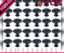 30 Pack Round Kitchen Cabinet Knobs, 1.2" 30mm Flat Black Zinc Round Drawer Knob for Cabinets Dressers Drawers Cabinet Hardware with Screw (FREE POSTAGE)