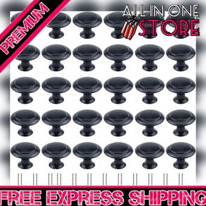 30 Pack Round Kitchen Cabinet Knobs, 1.2" 30mm Flat Black Zinc Round Drawer Knob for Cabinets Dressers Drawers Cabinet Hardware with Screw (FREE POSTAGE)