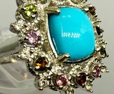 Sleeping Beauty Turquoise, White Zircon Multi-Tourmaline Cosmo Ring