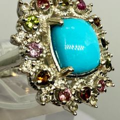 Sleeping Beauty Turquoise, White Zircon Multi-Tourmaline Cosmo Ring